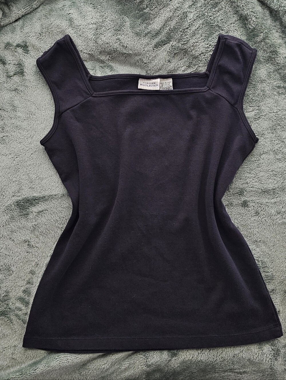 Vintage White Stag 90s Square Neckline Tank Top Cap Shoulder Sleeves Small Black